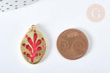 Pendentif médaille étoile laiton doré 20K émail rouge ,pendentif doré pendentif laiton doré,13.7x9mm,x1 (G7566)