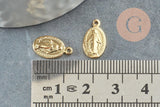 Pendentif médaille ovale Vierge Marie or 18K 14mm, pendentif laiton notre dame madonne, x5 (G3705)