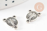 Pendentif médaille ovale Vierge Marie zamac argenté 3 attaches 15.3mm, pendentif création rosaire, x2 G9382