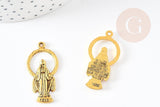 Pendentif médaille ovale Vierge Marie zamac doré 36mm, x1 (G1245)