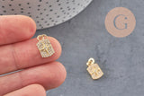 Pendentif médaille rectangle étoile laiton doré zircons, un pendentif doré avec cristaux pour création bijoux,14.5mm, x1 (G3484)