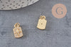 Pendentif médaille rectangle étoile laiton doré zircons, un pendentif doré avec cristaux pour création bijoux,14.5mm, x1 (G3484)