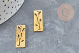Pendentif médaille rectangle fleur acier 201 doré inoxydable 28mm, pendentif doré sans nickel pour création bijoux, x1 (G4789)