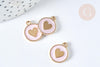 Pendentif médaille rond cœur émail rose clair zamac doré, création bijou amour, x1 (G7423)
