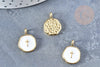 Pendentif médaille rond croix émail blanc laiton doré 18mm, pendentif laiton émaillé,sans nickel, x1 G8548