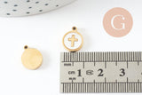 Pendentif médaille rond croix nacre naturelle blanche acier 304 doré inoxydable, x1 (G9693)