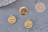 Pendentif médaille ronde lune étoile laiton doré texturé, un pendentif doré sans nickel création bijoux,12mm, x1 (G4932)