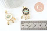 Pendentif médaille ronde oeil émail rouge laiton doré 18K et cristal zircon,pendentif laiton amour pour création bijoux,28mm, x1 (G3579)