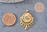Pendentif médaille ronde oeil laiton doré 18K zircons 31mm, x1 (G4656)