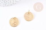 Pendentif médaille ronde pièce acier 304 inoxydable doré IP 20mm, x1 (G5571)