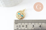 Pendentif médaille soleil oeil émail bleu laiton doré 18K et cristal zircon,pendentif laiton chance pour création bijoux,17mm, x1 (G5278)