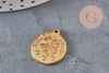 Pendentif médaille doré 20mm en acier avec trèfle à quatre feuilles, inscription Good Luck Always et trois zircons.