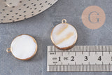 Pendentif nacre blanche naturelle doré 26mm, x1 (G2178)