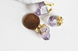 EP-Pendentif améthyste violette brute naturelle support doré 25mm, x1 (G2070)