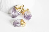 EP-Pendentif améthyste violette brute naturelle support doré 25mm, x1 (G2070)