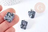 Pendentif obsidienne neige noire roulée acier inoxydable platine 15-35mm, x1 (G8634)