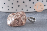 Pendentif obsidienne neige roulé acier platine 15-35mm, pendentif pierre acier inoxydable pierre naturelle, x1, G4991