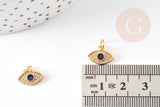 Pendentif oeil doré cristal zircon, pendentif doré, porte-bonheur,laiton doré,mauvais oeil,création bijoux,12mm, x1 G0687