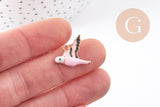 Pendentif oiseau rose laiton doré émail rose 17mm,pendentif animal coloré pour création bijoux DIY, x1 (G6989)