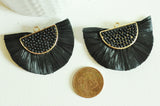 EP-Pendentif osier raphia noir naturel, perle bois,perle osier, création bijoux, Perles géométriques,47mm, x2 G4307
