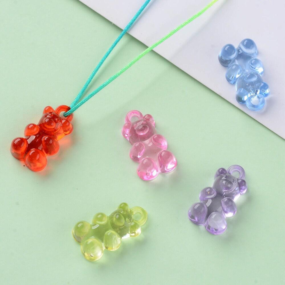 Pendentif ourson en résine colorée 20.5mm, pendentif bonbon, pendentif création de bijoux d'enfance régressifs, X10 (G5945)