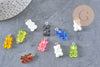 Pendentif ourson résine colorée platine 21mm, x10 (G4987)