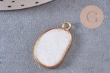 Pendentif oval jade naturel blanc laiton doré 25mm, x1 (G10537)