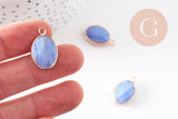 Pendentif ovale agate naturelle bleue laiton doré 23mm, x1 (G11004)