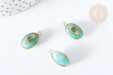 Pendentif ovale amulette amazonite naturelle argent 925 doré 18K 30mm, pendentif pierre naturelle, x1, G7717