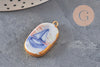 Pendentif ovale céramique acier inoxydable doré PVD 16mm, x1 (G11304) VALIDE-Breloques et pendentifs-Gingerlily Perles