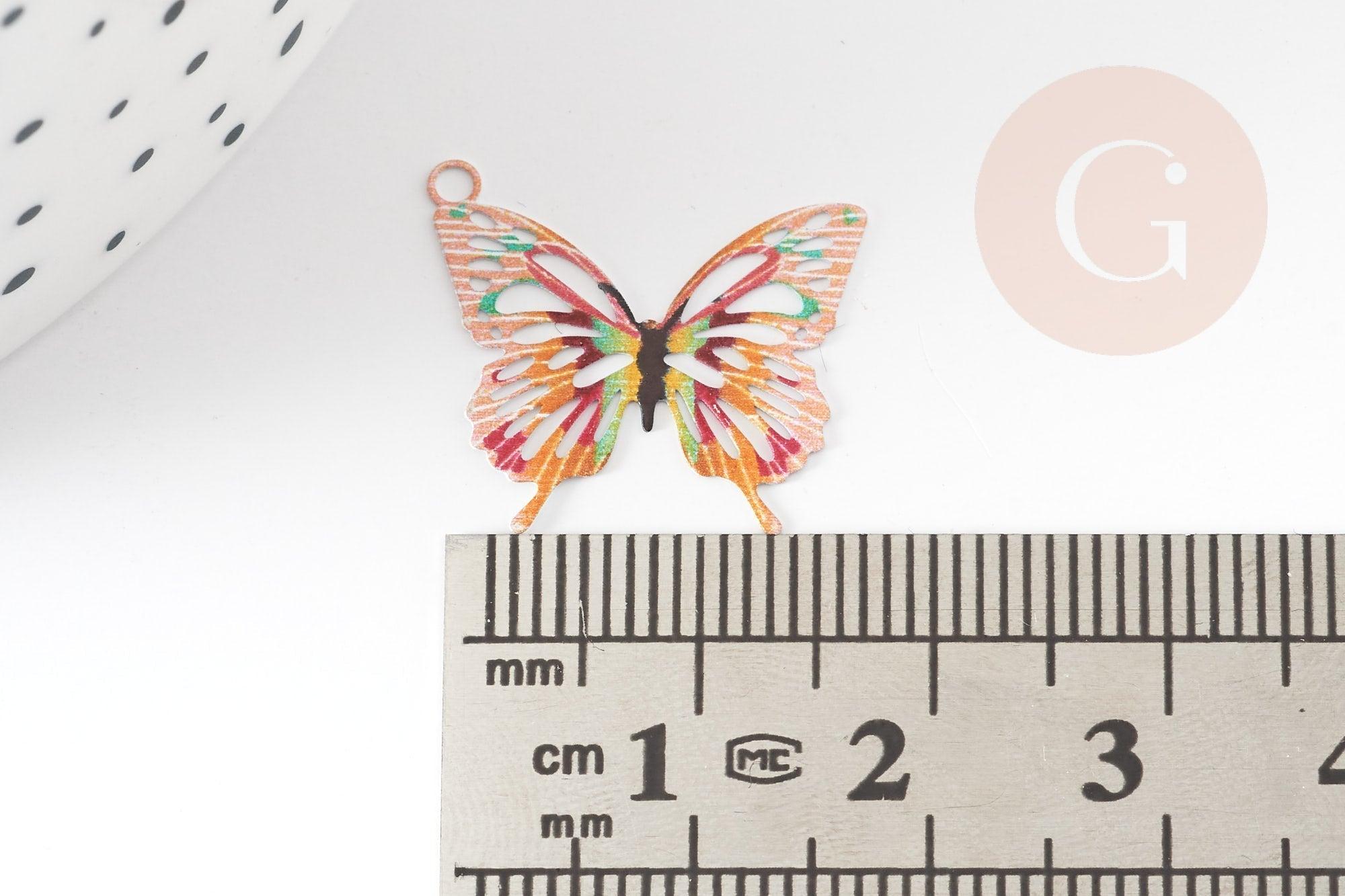 Pendentif papillon filigrane coloré laiton doré 16.5x19mm , pendentif sans nickel,x2 (G4666)