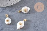 Pendentif perle naturelle Keshi oeil laiton doré 17-27mm x1 (G2028)