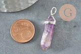 Pendentif pointe améthyste violette zamac platine 39mm, création bijoux pierre naturelle, x1 G1309
