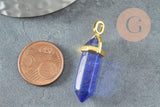 Pendentif pointe pierre watermelon bleue zamac doré 40mm, création bijoux pierre, x1 G5165