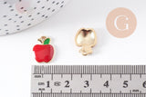 Pendentif pomme rouge zamac doré 15mm, x5 (G5473)