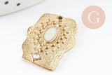 Pendentif rectangle 304 inoxydable doré PVD résine blanche zircon 25mm, x1 (G9410)