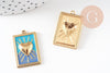 Pendentif rectangle coeur émaillé bleu acier 304 inoxydable doré IP 28mm, x1 (G10801)