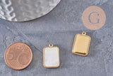 Pendentif rectangle nacre naturelle acier 304 inoxydable doré 14K 18.5mm, x1 (G9935)
