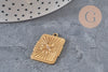 Pendentif rectangulaire doré 25mm en acier inoxydable avec trèfle à quatre feuilles gravé et zircon central.