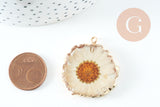 Pendentif résine fleur séchée 33mm, pendentif paquerette blanche et or, création de bijoux originaux, x1 (G5579)