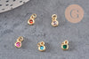 Pendentif rond doré 24 carats cristal multicolore,pendentif cristal doré ,6.5mm, x10 (G3323)