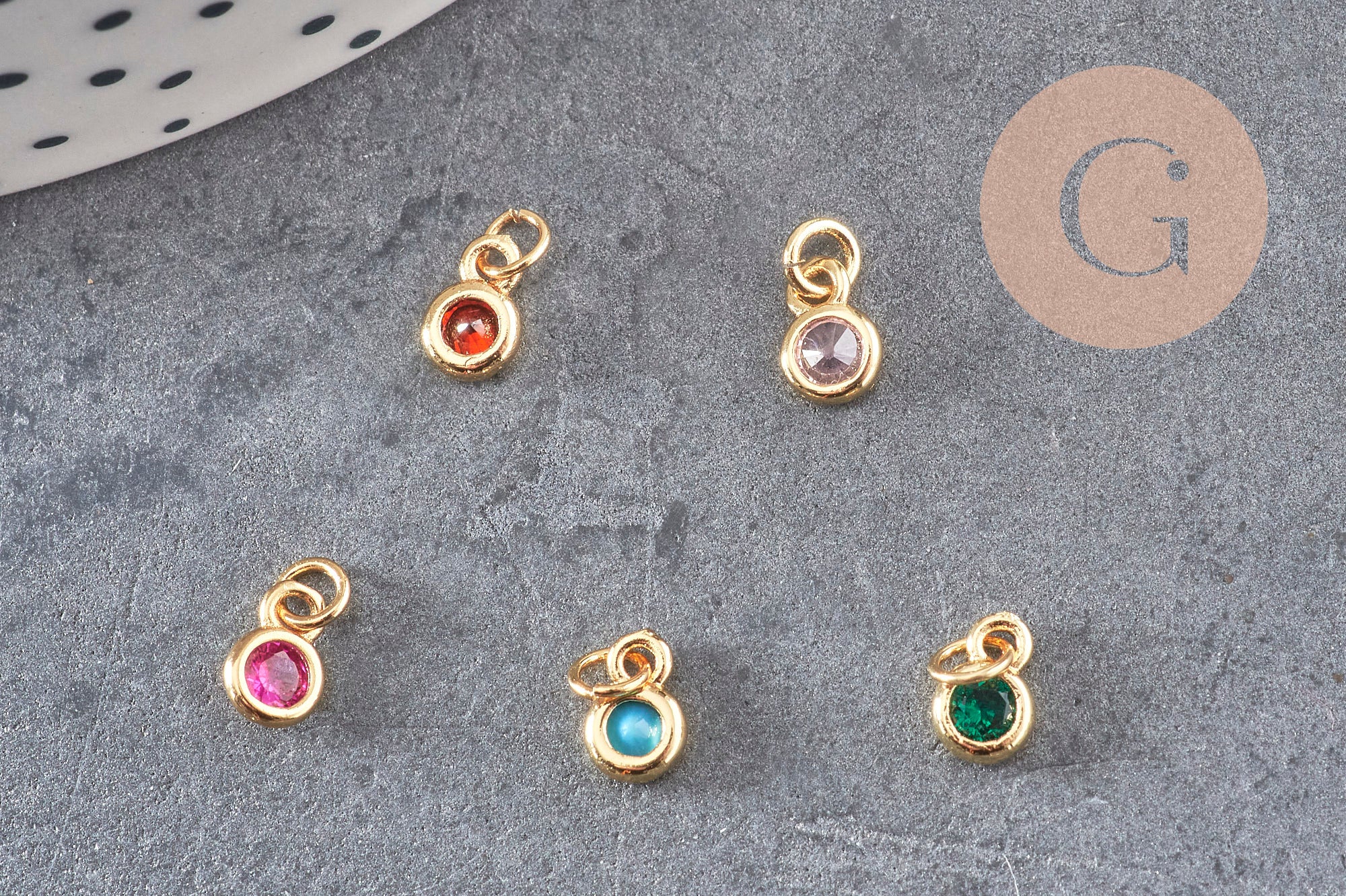 Pendentif rond doré 24 carats cristal multicolore,pendentif cristal doré ,6.5mm, x10 (G3323)