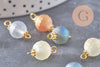 Pendentif rond doré carats verre sablé multicolore,pendentif cristal, pendentif doré cristal, 19mm, X10 (G5674)