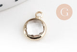 Pendentif rond doré cristal coloré 12mm, x1 (G5039)