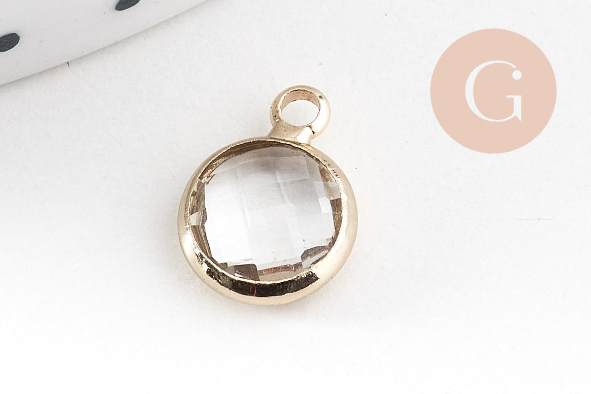 Pendentif rond doré cristal coloré 12mm, x1 (G5039)