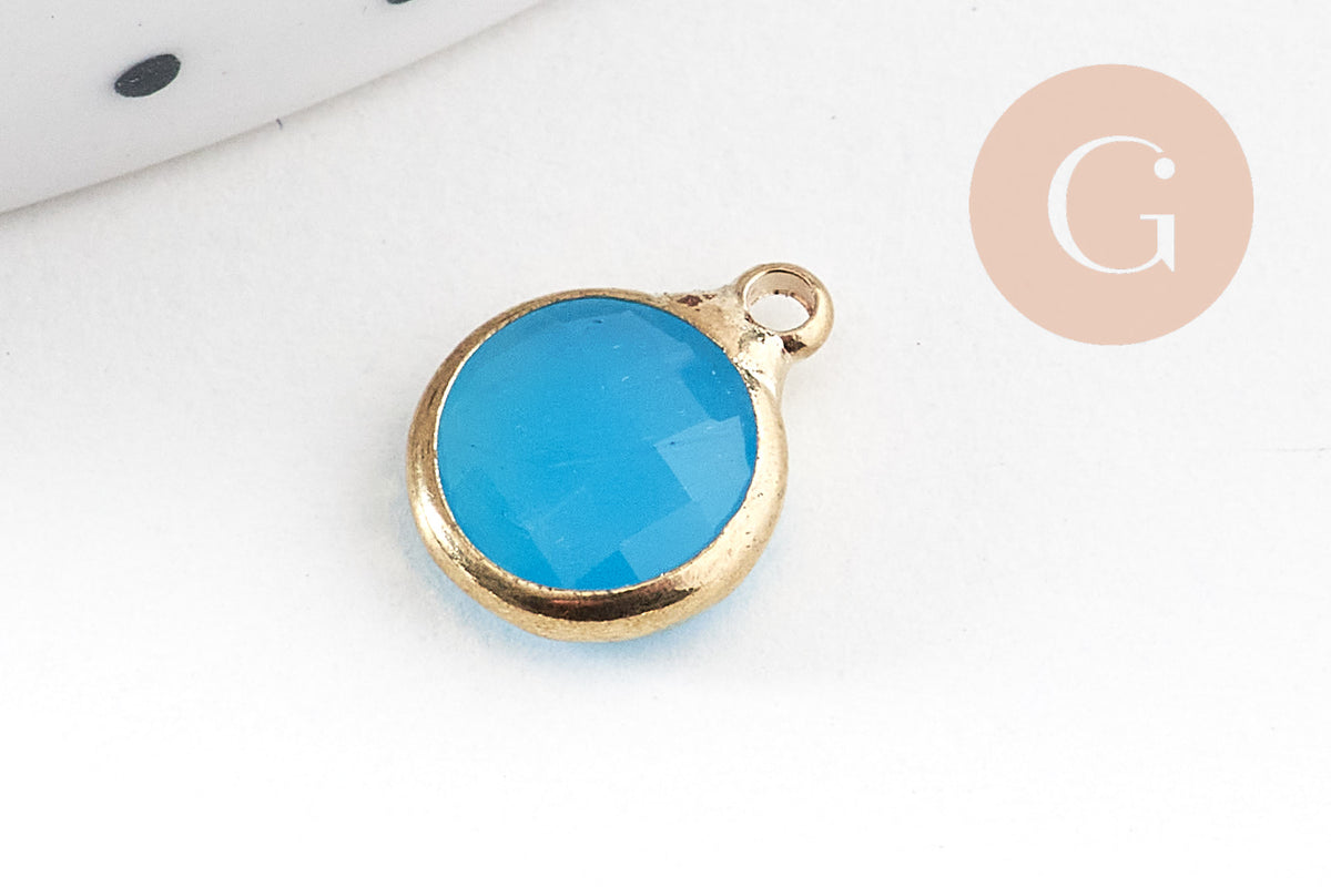 Pendentif rond doré cristal coloré 12mm, x1 (G5039)