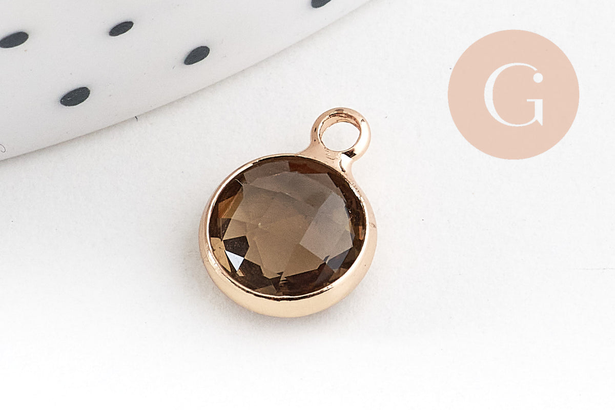 Pendentif rond doré cristal coloré 12mm, x1 (G5039)