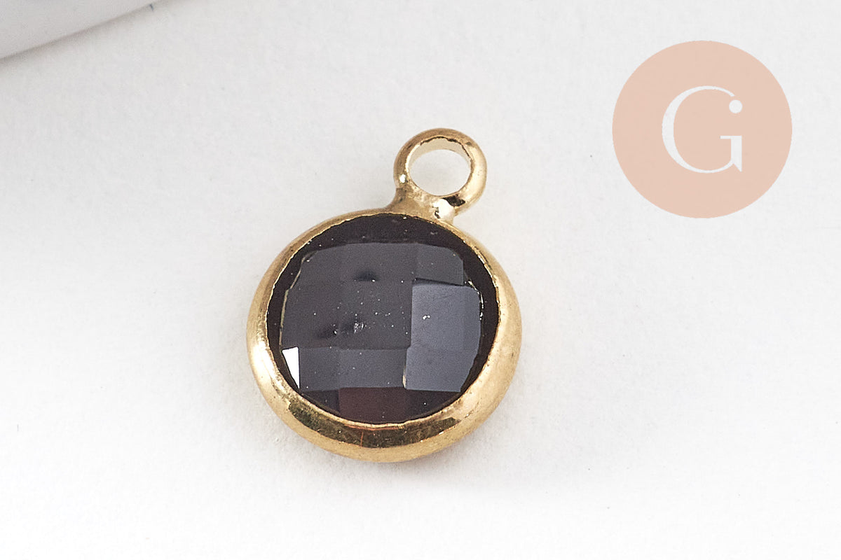 Pendentif rond doré cristal coloré 12mm, x1 (G5039)