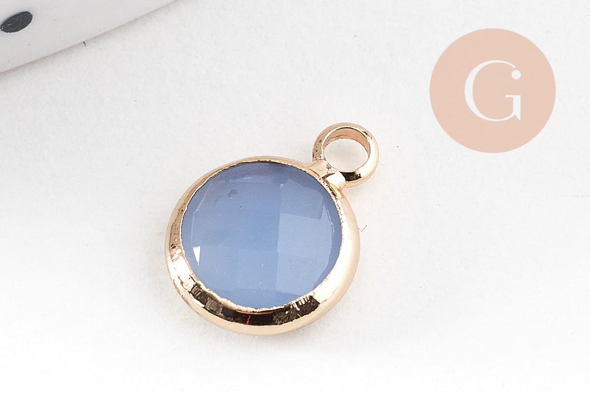Pendentif rond doré cristal coloré 12mm, x1 (G5039)