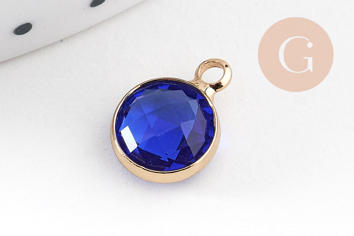 Pendentif rond doré cristal coloré 12mm, x1 (G5039)